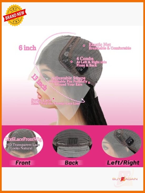 13x6 Lace Front Wig Human Hair Body Wave 180 Density Pre-Plucked Glueless 28